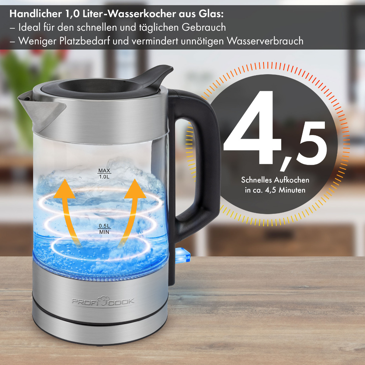 Glas-Wasserkocher ProfiCook 1229 / Edelstahl G Glas PC-WKS Proficook